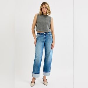 Risen High Rise Medium Wash Slouchy Cuffed Barrel Jeans Relaxed Various NEW